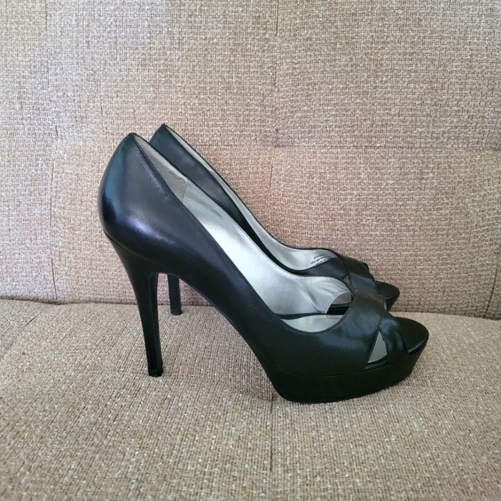 Guess black leather platform heels. Size 8